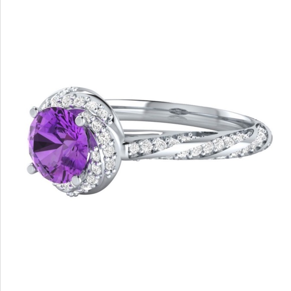 925 Silver Round Cut Purple Amethyst Ring - Picture 4 of 4